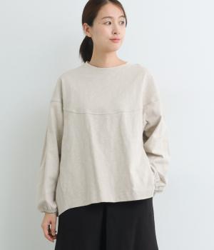 スラブ度詰め天竺後ろ布帛プルオーバー(ライトベージュ-F)