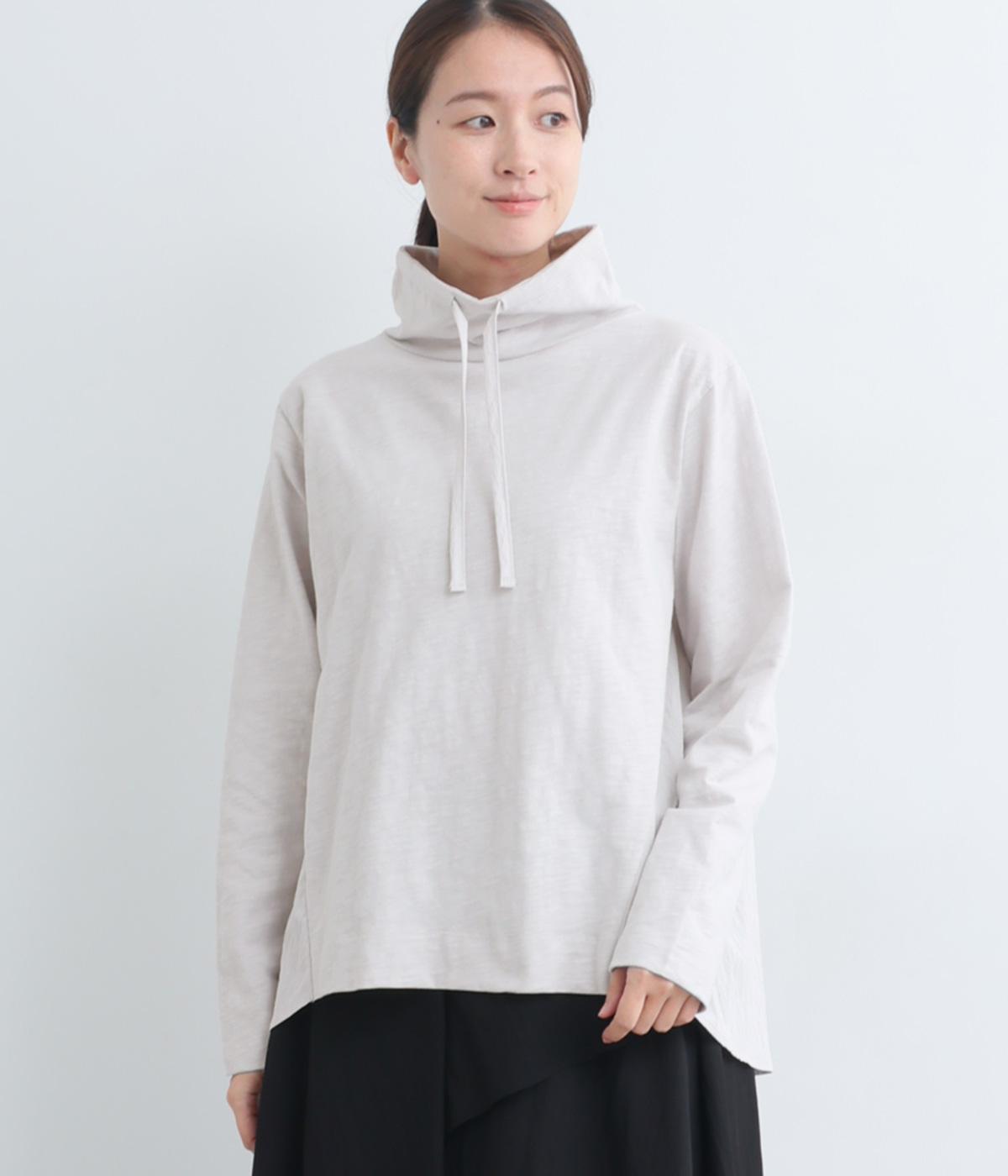 スラブ度詰め天竺後ろ布帛ボトルネックパーカー(ライトグレー-F)