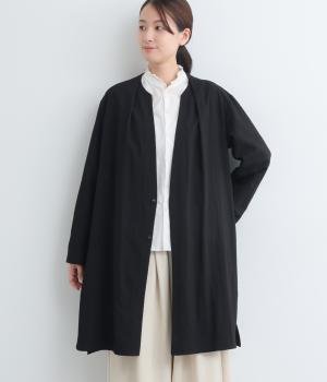 ウォッシュ加工Vネック後ろギャザーロングカーディガン(ブラック-F)