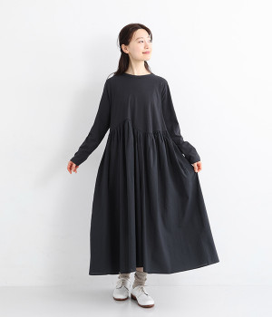 コットン天竺ナミ布帛切替ワンピース(ダークネイビー-ONESIZE)