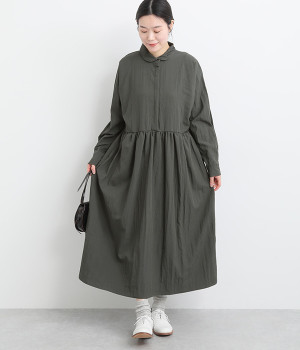 レーヨンナイロンvintagewash加工襟付き切替かぶりワンピース(チャコール-ONESIZE)