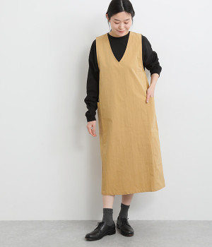 コットンナイロンバイオサイドポケットジャンパースカート(ベージュ-ONESIZE)