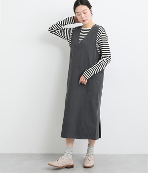 コットンナイロンバイオサイドポケットジャンパースカート(ネイビー-ONESIZE)