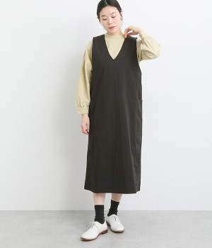 コットンナイロンバイオサイドポケットジャンパースカート(ブラック-ONESIZE)