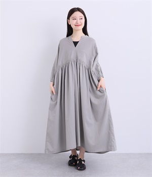 布帛切替ボリューム袖ワンピース(グレー-ONESIZE)
