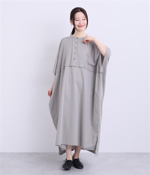 布帛切替コクーンワンピース(グレー-ONESIZE)
