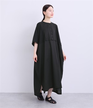 布帛切替コクーンワンピース(ブラック-ONESIZE)