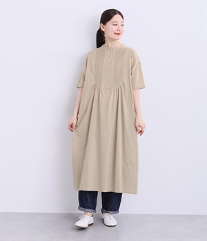 コットンボイルピンタックワンピース(グレーベージュ-ONESIZE)