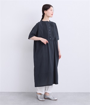 コットンボイルピンタックワンピース(ネイビー-ONESIZE)