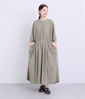 ウエスト絞りふんわりワンピース(グレー-ONESIZE)