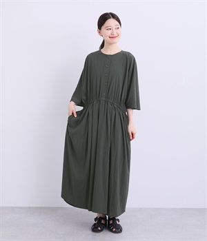 ウエスト絞りふんわりワンピース(チャコール-ONESIZE)