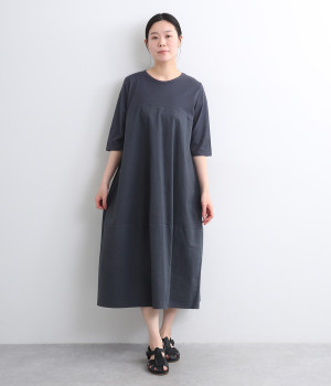 コットン布帛切替バルーンワンピース(ネイビー-ONESIZE)