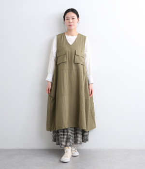 レーヨンナイロンツイル裾絞りコクーンワンピース(グレージュ-ONESIZE)