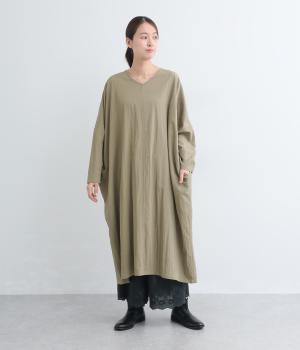 ウォッシュ加工ドルマンコクーンワンピース(グレーベージュ-F)