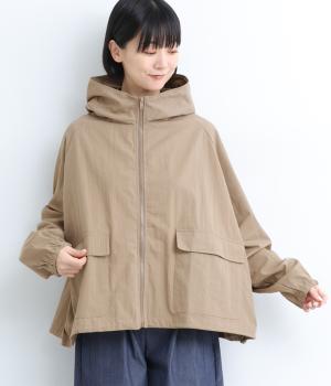 コットンナイロンダブル襟フード風ブルゾン(グレイベージュ-F)