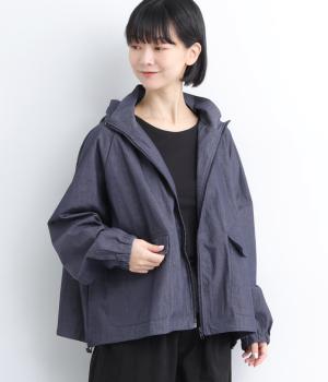 コットンナイロンダブル襟フード風ブルゾン(ネイビー-F)