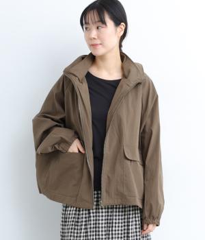 コットンナイロンダブル襟フード風ブルゾン(ダークブラウン-F)