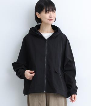 コットンナイロンダブル襟フード風ブルゾン(ブラック-F)