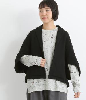 スラブメランジ裏毛ドルマンテーラードジャケット(ブラック-F)