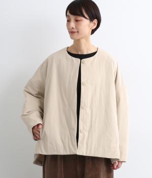コットンナイロン中綿クルーネックボックスジャケット(ライトベージュ-F)