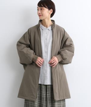コットンナイロン中綿袖リブドルマンZIPコート(グレーベージュ-F)