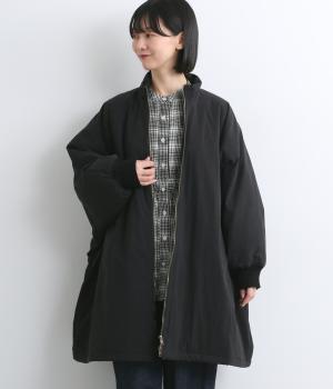 コットンナイロン中綿袖リブドルマンZIPコート(ブラック-F)