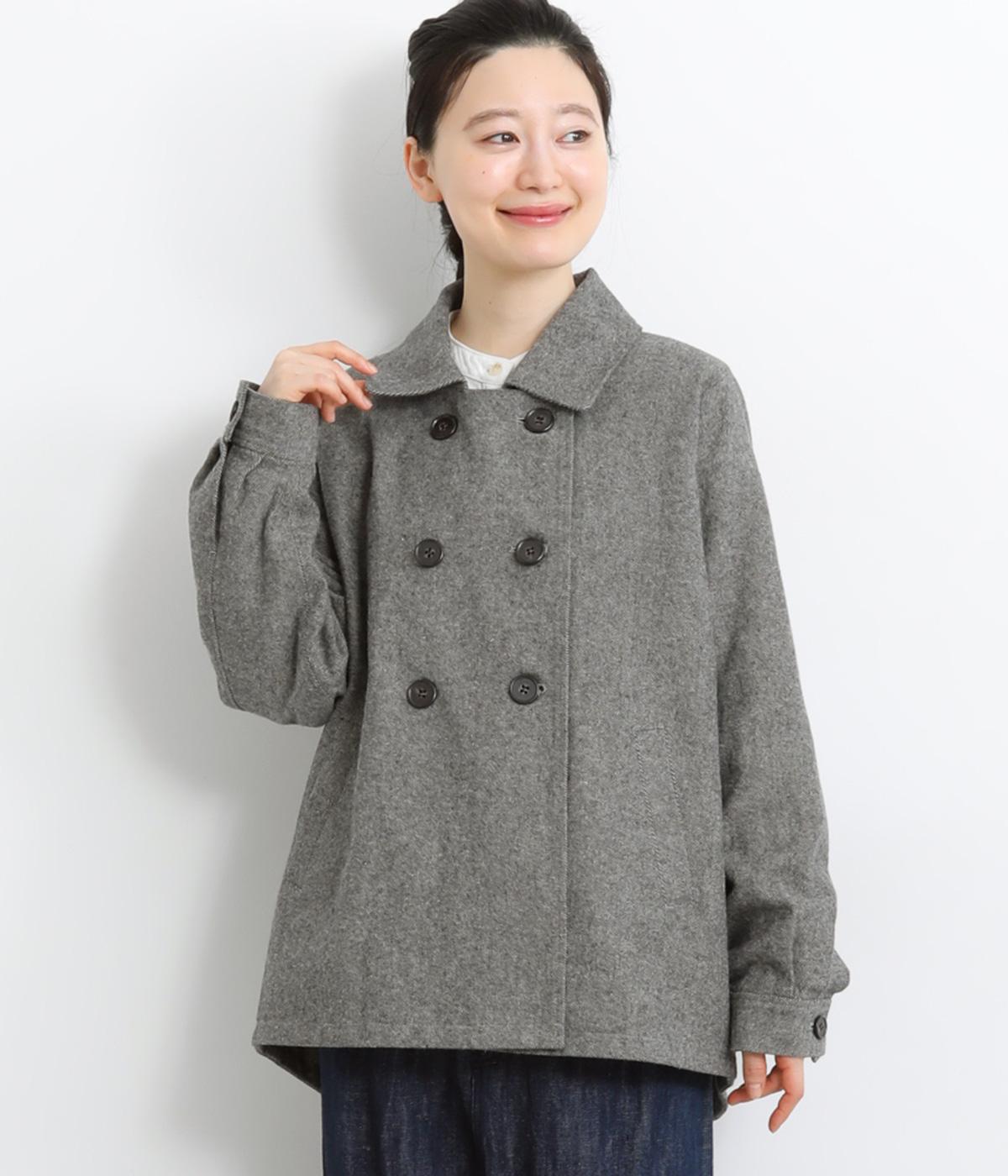 コットンリネン先染めツイル起毛ボリューム袖Ｐジャケット(グレイ-F)