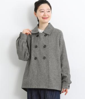 コットンリネン先染めツイル起毛ボリューム袖Ｐジャケット(グレイ-F)