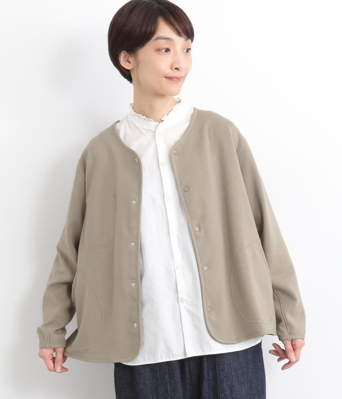 ベロア裏毛パイピングジャケット(グレイベージュ-F)