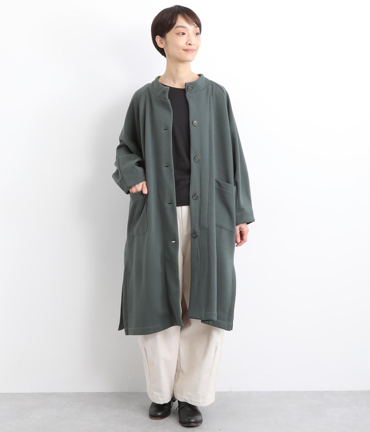 ベロア裏毛スリットネックドルマンボリュームコート(ダークグリーン-F)