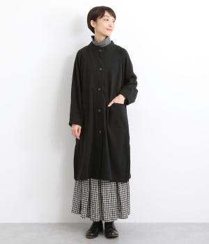 ベロア裏毛スリットネックドルマンボリュームコート(ブラック-F)