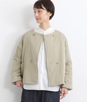 レーヨンナイロンツイル中綿ドルマンショートジャケット(ライトベージュ-F)