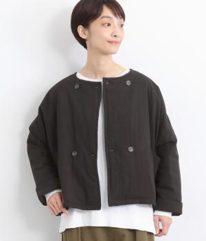 レーヨンナイロンツイル中綿ドルマンショートジャケット(ブラック-F)