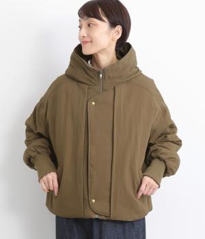 レーヨンナイロンツイル中綿袖リブフード風ブルゾン(ブラウン-F)