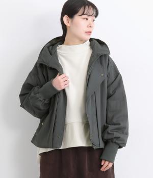 レーヨンナイロンツイル中綿袖リブフード風ブルゾン(チャコール-F)
