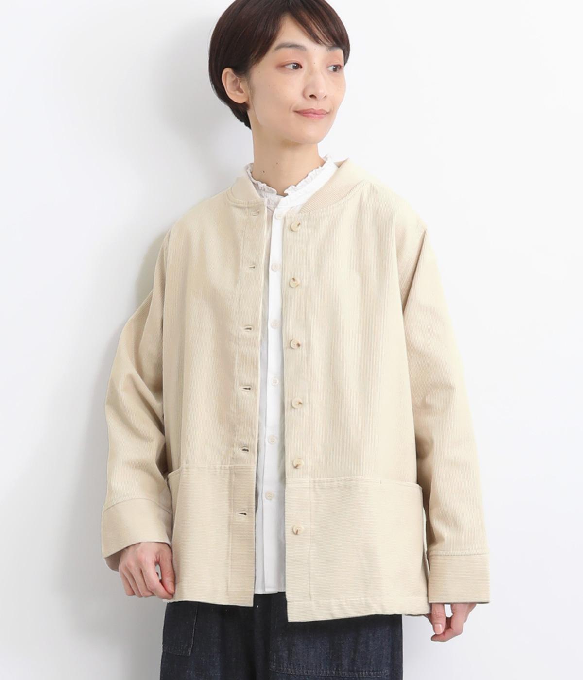 コーデュロイ襟リブ切替ブルゾン(ライトベージュ-F)
