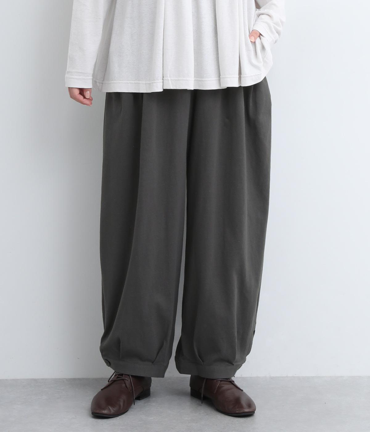 コットン天竺タックイージーパンツワイドパンツ(チャコール-ONESIZE)