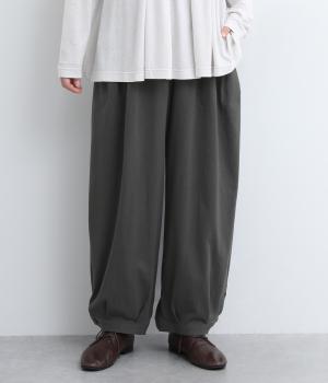 コットン天竺タックイージーパンツワイドパンツ(チャコール-ONESIZE)