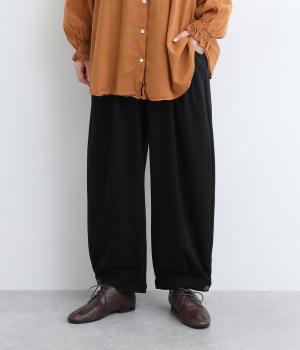 コットン天竺タックイージーパンツワイドパンツ(ブラック-ONESIZE)