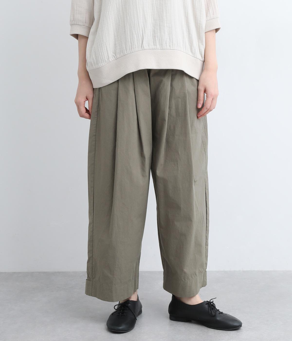 コットン裾調節可タックワイドパンツ(グレー-ONESIZE)