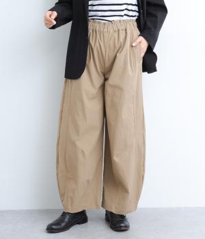 コットンナイロンサイド切替ワイドパンツ(グレイベージュ-F)