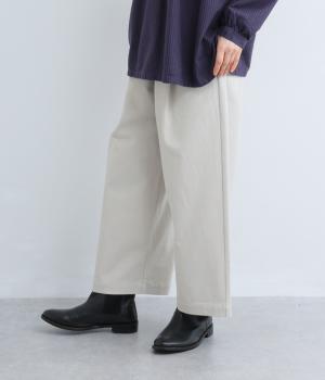 コットンピーチ起毛加工ワイドストレートパンツ(ライトベージュ-F)