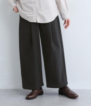 コットンピーチ起毛加工ワイドストレートパンツ(ブラック-F)