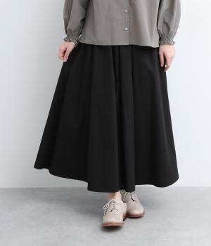 コットンボイルタックギャザースカート(ブラック-ONESIZE)