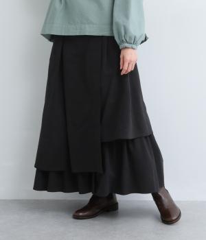 コットンツイルピーチ起毛アシンメトリースカート(ブラック-F)