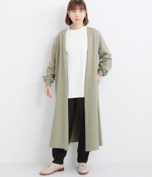 ヘビーオンスコットン襟リブサイドスリットロングカーディガン(グレー-ONESIZE)