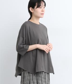 コットン天竺ボイル布帛切替スクエアヘムプルオーバー(チャコール-ONESIZE)