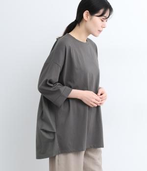 コットン天竺ボイル布帛切替背面タックプルオーバー(チャコール-ONESIZE)