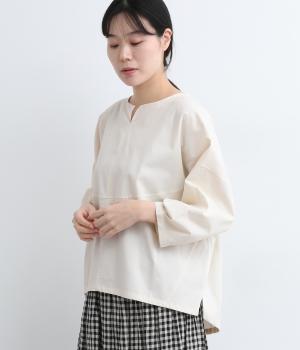 コットンボイル切替タック袖ワイドブラウス(ライトベージュ-ONESIZE)