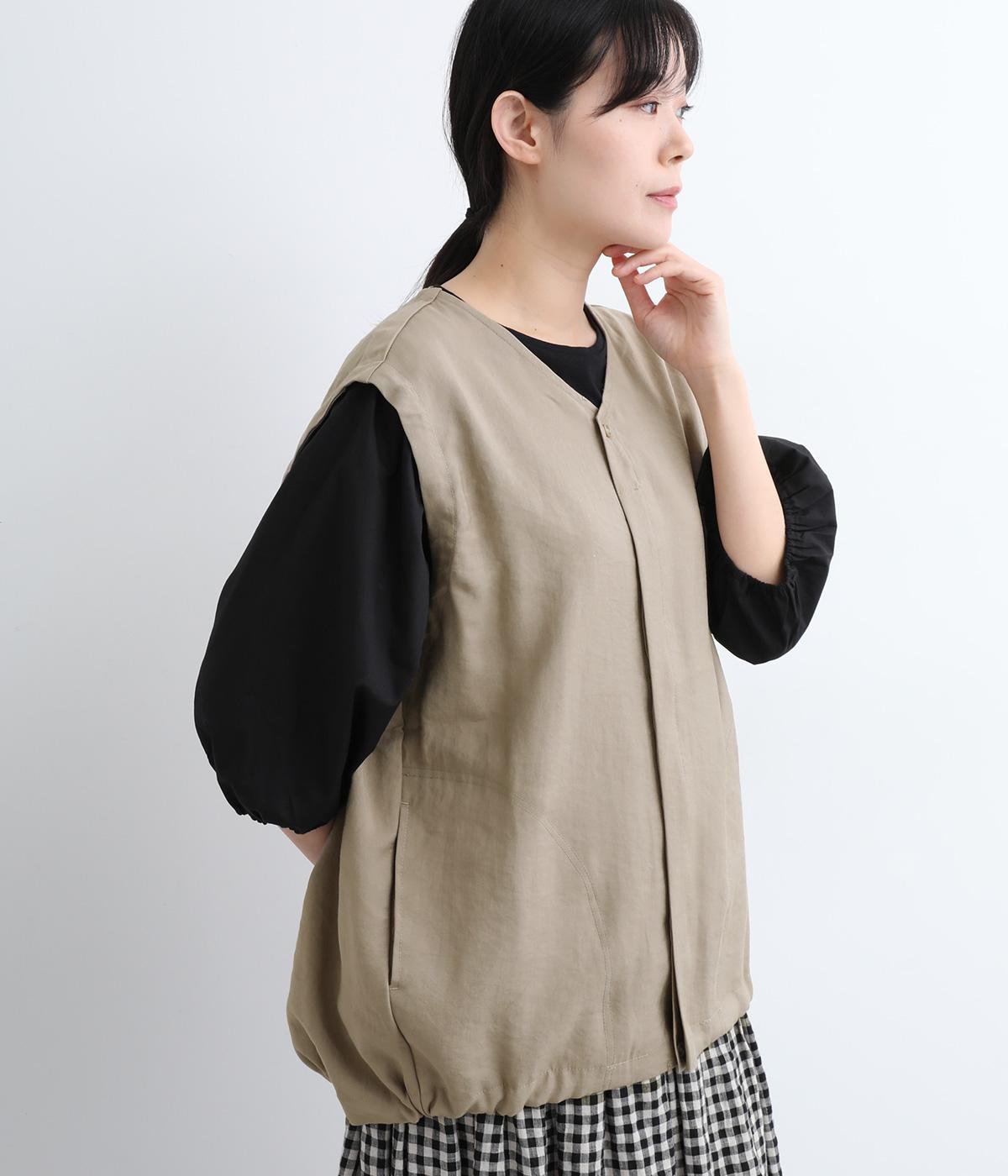 ポリレーヨンナイロンVネックオーバーベスト(グレーベージュ-ONESIZE)